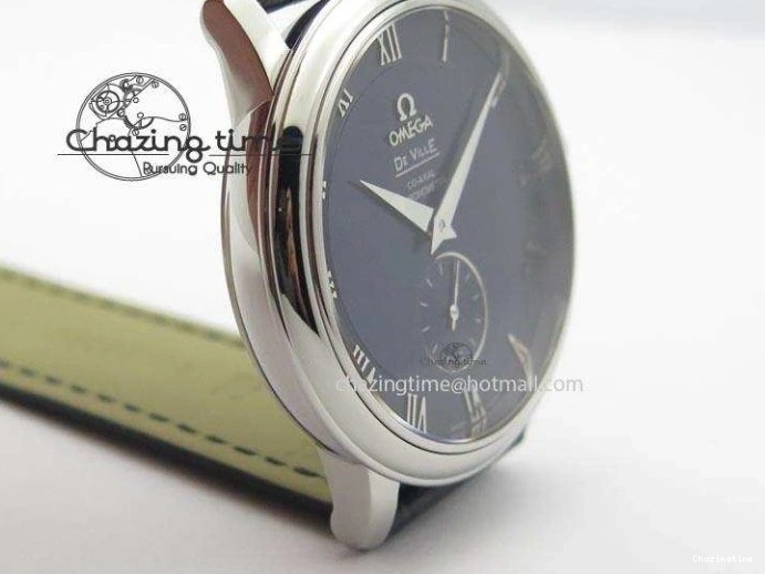 0311 De Ville MK 1:1 Best Edition SS Blue Dial On Black Leather Asian Seagull T1701 (Sec@6) Casual 8242